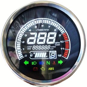 Real Color Digital Motorcycle Speedometer LED Universal Speedometer Odometer Motorcycle Gauge Water Temperature Gauge 299 Kph Mph with Bracket for Carburetor Motorcycle