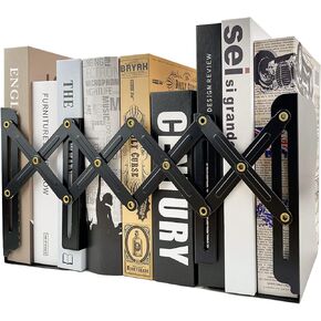Adjustable Bookends Non Skid Decorative Bookends,Metal Bookends for Heavy Books,Bookshelf Organizer Holder for Books and Magazines for Desk