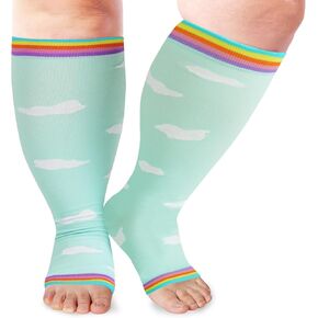 Open Toe Plus Size Compression Socks for Women & Men 15-20 mmhg Toeless Wide Calf Compression Support Knee Socks