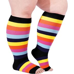 Plus Size Open Toe Compression Socks for Women Wide Calf 15-20mmhg Toeless Knee High Support Socks for Circulation