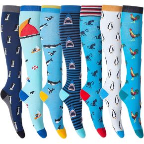 LEOSTEP Fun Compression Socks for Women & Men Circulation, Long Stockings Support for Cycling,Hiking,Travel,Fishing,Flight