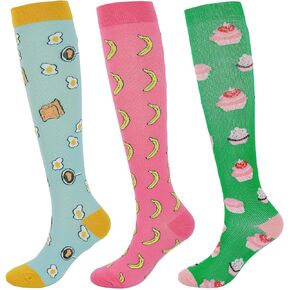 Junely Compression Socks for Women Knee High Stockings for Running Nurses Work Support Pregnancy Gifts 3 Pairs