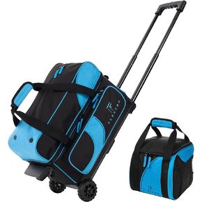 2 Ball Bowling Bag with Wheels PLUS Single Ball Bowling Bag; 2 Ball Double Roller Trolley with Compartments for Bowling Equipment and Shoes
