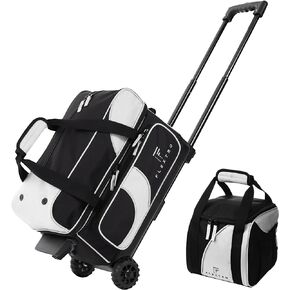 2 Ball Bowling Bag with Wheels PLUS Single Ball Bowling Bag; 2 Ball Double Roller Trolley with Compartments for Bowling Equipment and Shoes