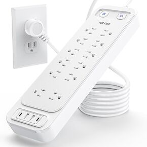 Power Strip with Surge Protection - 12 Outlets (2 Widely Outlets) with 4 USB Ports (2 USB C), 3500 Joules Surge Protector, Flat Plug, 6 Feet Extension Cord (1250W/10A), for Home Office Dorm, Black