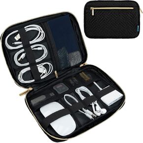 PAVILIA Soft Electronic Organizer Travel Case, Travel Cord Organizer Bag, Small Cable Tech Storage Pouch, Travel Accessories Essentials Must Haves for Mobile Phone, USB, Cord, Charger, Black