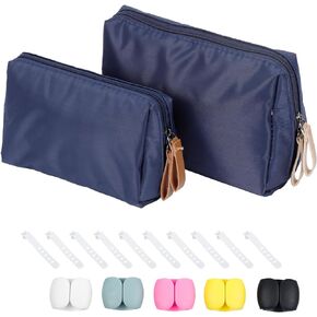 Yesesion 2 Pack Electronics Organizer with Wire Ties, Portable Travel Cable Storage Case for Power Cords, Phone Charger, Earphones, Waterproof Carry Bag for Daily, Bushiness Trip Use (Black)