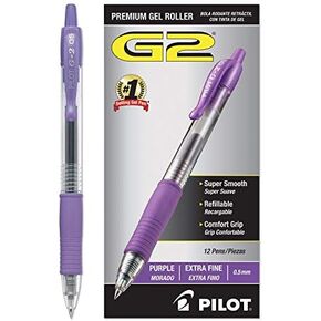 Pilot 31006 G2 Extra Fine Point Retractable Rollerball Pen - Fine Pen Point Type - 0.5 mm Pen Point Size - Purple Ink - Clear Barrel - 12 / Dozen