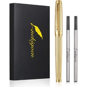 Rollerball Pen for Men Women Luxury Metal Executive Pens Home Office Use with 2 Extra Refills Black Ink 0.7mm G2(gold)
