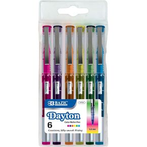 BAZIC Dayton Rollerball Pen 0.7mm Assorted Color, Regulator Flowing Liquid Ink Pens, Rolling Ball Pens Smooth Writing for Office (6/Pack), 1-Pack