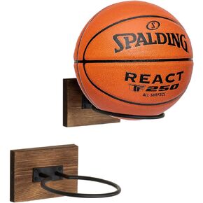 MyGift Wood & Metal Wall-Mounted Sports Ball Holder Storage, Set of 2