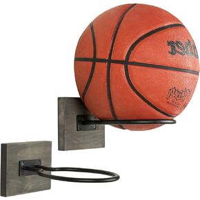 MyGift Wood & Metal Wall-Mounted Sports Ball Holder Storage, Set of 2