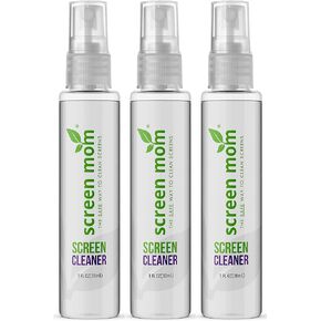Screen Mom 1oz Screen Cleaner Spray 3 Pack - for Laptop, Computer Monitor, Phone Cleaner, iPad, Eyeglass, LED, LCD, TV - Includes 3 1oz Spray and 3 Purple Cleaning Cloths
