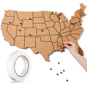 Giant USA Travel Map Continental USA Map Cork Board with 10 Push Pins 24 x 17 x 0.6 Inch Decorative Push Pin Map United States Wall Art to Track Past and Future Travel for Home Office Classroom Decor