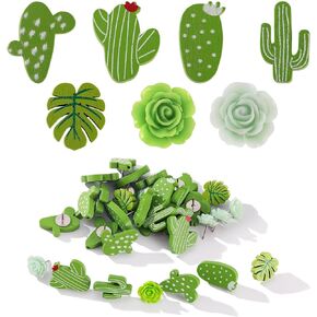 60 PCS Decorative Push Pins Set, Cactus Palm Leaf Camellia Rose Thumb Tack Decorative Cute Push pins for Cork Board Bulletin Board Maps Photos Wall Home Office Classroom Decoration