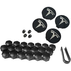 ملحقات أغطية المحور طراز Tesla 3 Y S X مع 4 أغطية مركزية لمحور العجلات + 20 غطاء صامولة + 4 مجموعات أغطية جذعية صمام الإطارات لتزيين وتعديل الإطارات الأصلية (أحمر وأسود) in Kuwait