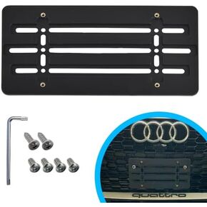 Trunknets Inc Front Bumper License Plate Bracket for Audi, Plate Holder Set w 6 Unique Screw Bolts & Wrench Kit, License Tag Mounting Kit, Quality Plate Holders, Premium Car Accessories