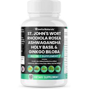 نبتة سانت جونز 6000 مجم رهوديولا الوردية 6000 مجم أشواغاندا 3000 مجم ريحان مقدس 2000 مجم - مكمل لدعم المزاج للنساء والرجال مع مستخلص الفلفل الأسود كبسولات نباتية في الولايات المتحدة الأمريكية in Kuwait