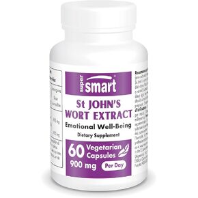 Supersmart - St John's Wort Extract 900mg per Day (0.3% Hypericin) - Emotional Well Being - Pure Standardized Extract - Nerve Health | Non-GMO & Gluten Free - 60 Vegetarian Capsules