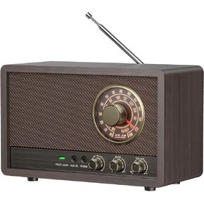 LEOTEC AM FM Radio,Retro Wood Table Radio,Portable Bluetooth Speaker Plug in Wall,Best Reception with AUX,Headphone Jack,Great for Home,Outdoor,Black