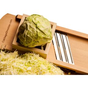 Cabbage Shredder & Slicer for Finely Cut Sauerkraut, Coleslaw. With Finger Protection Box. Natural Solid Hardwood. Made in Poland!