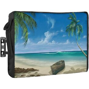 Outdoor TV Cover - Summer Palm Tree Ocean Beach Boat Waterproof and Weatherproof 40"-43" LCD Movable Shield TV Display Screen Protector Outside Television Covers