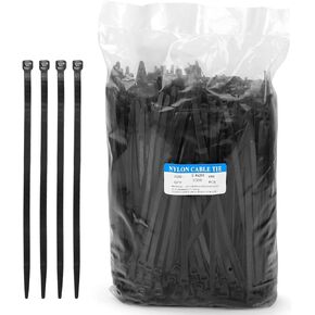 Black Zip Ties 8 inch 1000 pack Heavy Duty with Tensile Strength 75lbs Cable Ties UV Resistant Industrial Self Locking 8" Zipties Bulk Nylon Wire Tie Wraps Workshop Camping Outdoor Use, Zcpotizi
