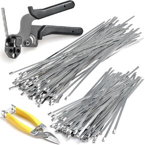 Cable Tie Gun Kit, Specialized Tool For Tightening And Cutting Stainless Steel Cable Ties, Comes With 200 Pieces Of Uv-Resistant Heavy-Duty Metal zip Ties And Industrial Scissors.