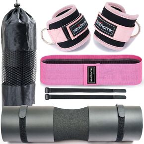 Barbell Pad for Hip Thrust Squat Bar Pad Foam Barbell Pad for Weight Bar Cushion with 2 Gym Ankle Straps 1 Booty Band and carry bag for Standard Olympic Bars