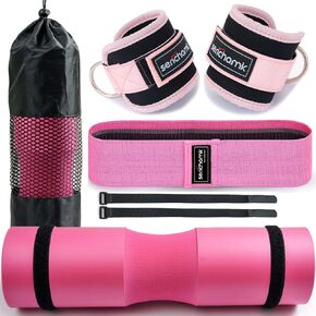 Barbell Pad for Hip Thrust Squat Bar Pad Foam Barbell Pad for Weight Bar Cushion with 2 Gym Ankle Straps 1 Booty Band and carry bag for Standard Olympic Bars