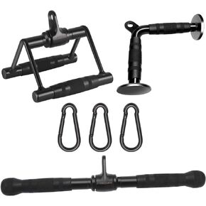 Cable Attachments for Home Gym, LAT Pulldown Attachment, Weight Machine Accessories, Straight Pull Down Bar, V-Shaped Press Down Bar, Tricep Rope, Exercise & Double D Handle