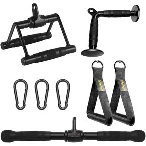 Cable Attachments for Home Gym, LAT Pulldown Attachment, Weight Machine Accessories, Straight Pull Down Bar, V-Shaped Press Down Bar, Tricep Rope, Exercise & Double D Handle