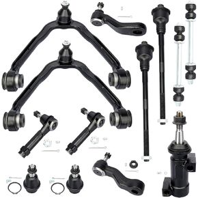 4WD Front Upper Control Arm Lower Ball Joint Replacement For Silverado Sierra 1500 Chevy for GMC, Tie Rod Sway Bar, 4groove Pitman Idler Arm - 13pc Suspension Kit