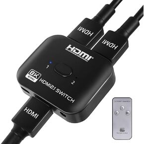 HDMI Switch 8k@60Hz/4K@120Hz Splitter,TCNEWCL Bi-Directional HDMI Hub, HDMI Switch 2 in 1 Out or HDMI Splitter 1 in 2 Out,with Power Cable and IR Remote Control