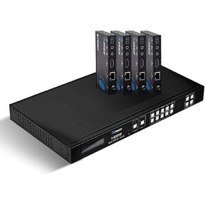 موسع OREI 6X4 4K HDMI Matrix Switcher - HDBaseT UltraHD 4K @ 60 هرتز 4:4:4 عبر كابل CAT5e/6/7 واحد مع HDR وCEC وتحكم IR، RS-232 - ما يصل إلى 132 قدمًا 2 حلقة خارج 4 أجهزة استقبال مستخرج الصوت