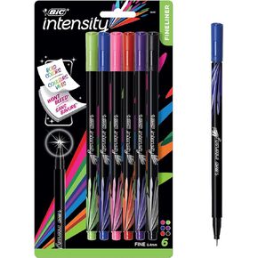 BIC Intensity Fineliner Marker Pen, Fine Point (0.4mm), Assorted Colors, Clean & Crisp Writing, 6-Count