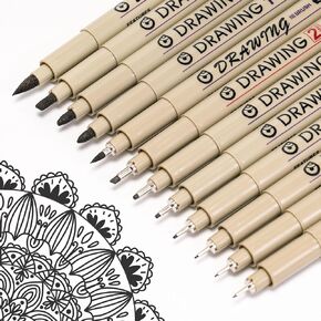 Fineliner Pens, 6 Pack Micro Pen Black Fine Tips Markers, Technical Drawing Pens for Artist No Bleed Calligraphy Pens, Waterproof Archival Ink Pen for Handbook, Illustration, Sketching