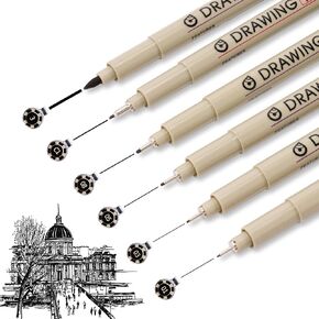Fineliner Pens, 6 Pack Micro Pen Black Fine Tips Markers, Technical Drawing Pens for Artist No Bleed Calligraphy Pens, Waterproof Archival Ink Pen for Handbook, Illustration, Sketching