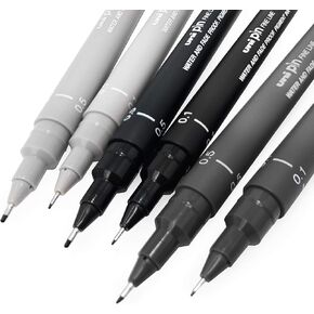 Uni Pin Fineliner Drawing Pen - Sketching Set - Gray Tones - 0.1/0.5mm - Set of 6
