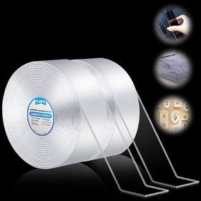 شريط مزدوج الجوانب عالي التحمل (بكرتان بطول 19.8 قدم)، شريط تثبيت مزدوج الجوانب متعدد الأغراض، لاصق قوي، شريط لاصق مغسول وقابل لإعادة الاستخدام، شريط نانو للمنزل والتلفزيون والمكتب والسيارة والمطبخ in Kuwait