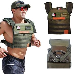 Adjustable Weighted Vest, WOD Cross Fitness, Weight Plates Carrier for Strength and Endurance Training and Running. For Men or for Women, 2 Patches Included [Tangerina]