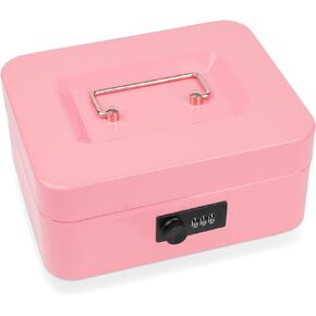 Cash Box with Key Lock Metal Safe Lock Box for Security - Large Money Saving Organizer - 9.84 x 7.87 x 3.54 inches