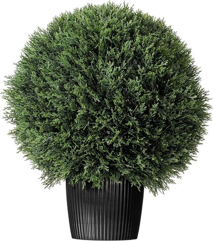 Vickerman Everyday 24" Artificial Pre-Lit Silk Cedar Topiary Ball - UV Resistant Indoor Outdoor - Potted Natural Green - Home Patio Tabletop Faux Bush Decoration in Saudi Arabia