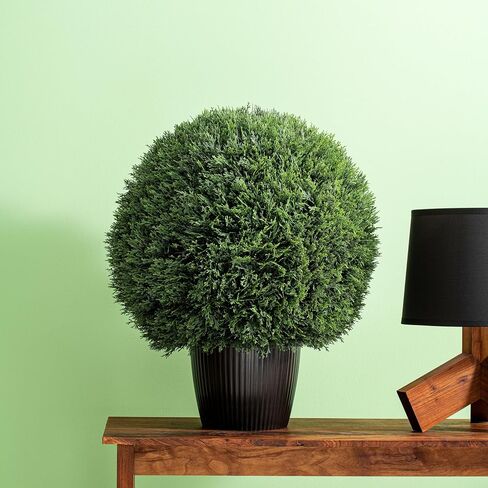 Vickerman Everyday 24" Artificial Pre-Lit Silk Cedar Topiary Ball - UV Resistant Indoor Outdoor - Potted Natural Green - Home Patio Tabletop Faux Bush Decoration in Saudi Arabia
