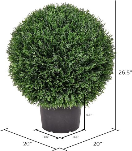 Vickerman Everyday 24" Artificial Pre-Lit Silk Cedar Topiary Ball - UV Resistant Indoor Outdoor - Potted Natural Green - Home Patio Tabletop Faux Bush Decoration in Saudi Arabia