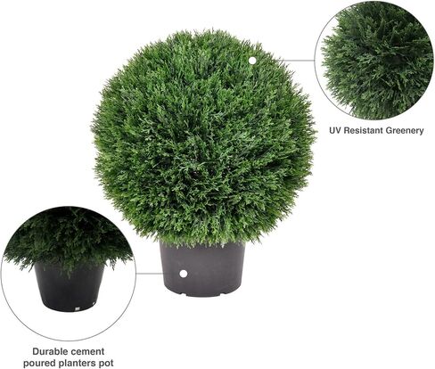 Vickerman Everyday 24" Artificial Pre-Lit Silk Cedar Topiary Ball - UV Resistant Indoor Outdoor - Potted Natural Green - Home Patio Tabletop Faux Bush Decoration in Saudi Arabia
