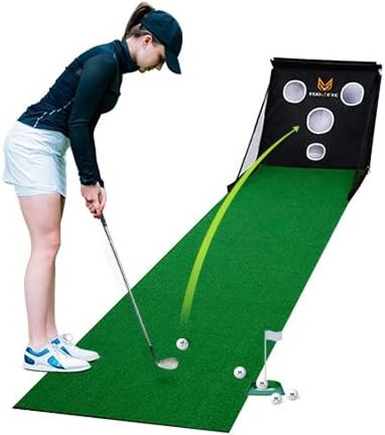 Golf Practice Chipping Net, Putting Green Indoor Set, Automatic Ball Return, Easy Set Up, Indoor/Home/Office, 4 Real Golf Balls, Putting Cup, Golf Ball Marking Tool Kit, Perfect Golf Gift in Kuwait