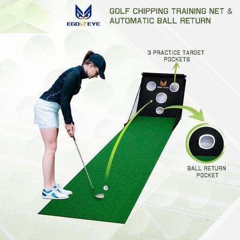 Golf Practice Chipping Net, Putting Green Indoor Set, Automatic Ball Return, Easy Set Up, Indoor/Home/Office, 4 Real Golf Balls, Putting Cup, Golf Ball Marking Tool Kit, Perfect Golf Gift in Kuwait