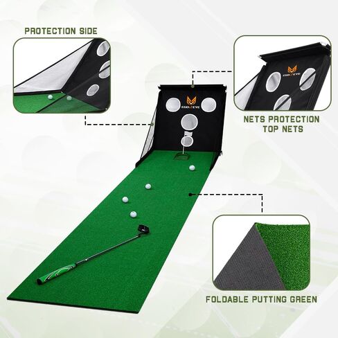 Golf Practice Chipping Net, Putting Green Indoor Set, Automatic Ball Return, Easy Set Up, Indoor/Home/Office, 4 Real Golf Balls, Putting Cup, Golf Ball Marking Tool Kit, Perfect Golf Gift in Kuwait