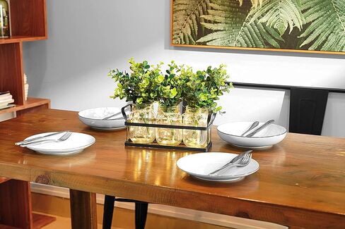 Dahey Lights Mason Jar قطع مركزية للطاولة لغرفة الطعام، ديكور المطبخ، المزرعة، صينية معدنية ريفية مع 3 ديكورات طاولة نباتية صناعية لتناول القهوة، غرفة المعيشة، المطبخ in Kuwait